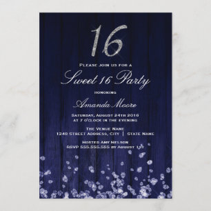 Invitation Sparkle Diamant Bleu Argent Sweet 16