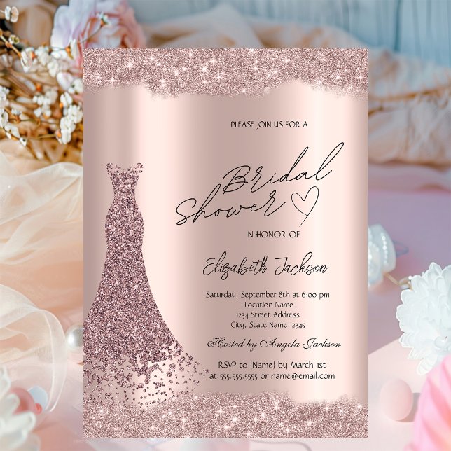 Invitation Sparkle Diamonds Rose Gold Dress Bridal Shower  (Créateur téléchargé)