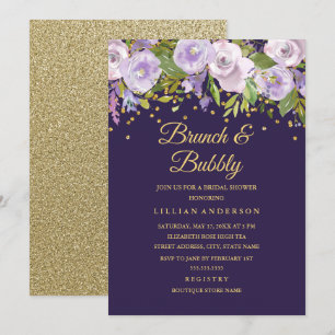 Invitation Sparkle Floral Violet Or Brunch Et Bubbly