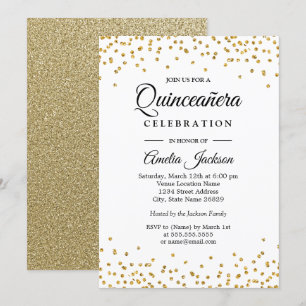 Invitation Sparkle Gold Confetti Quinceanera