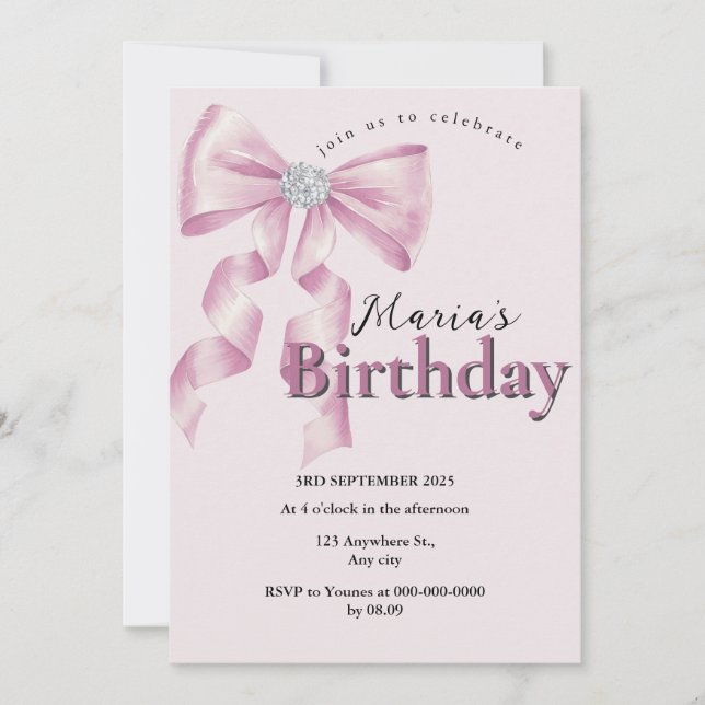 Invitation Sparkle Pink Coquette Bow 1st (Devant)