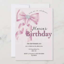 Invitation Sparkle Pink Coquette Bow 1st