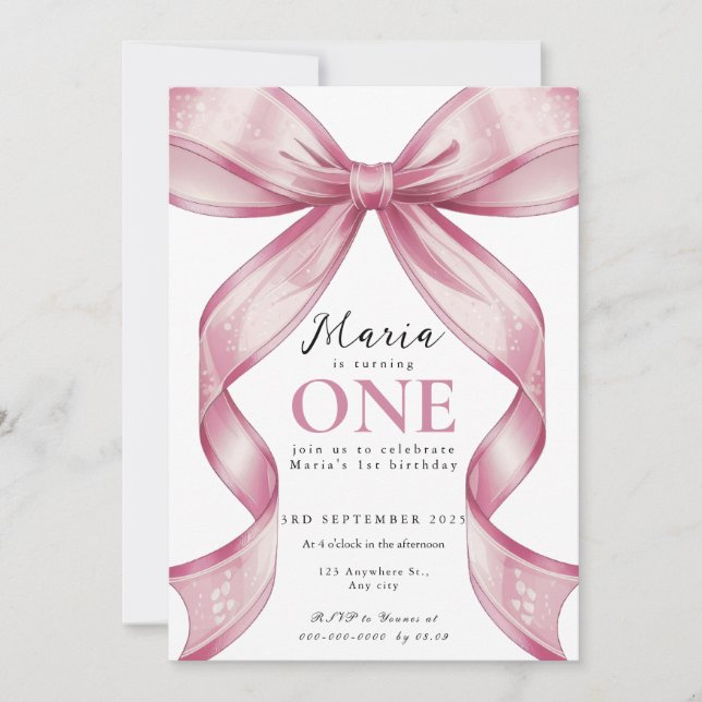 Invitation Sparkle Pink Coquette Bow 1st (Devant)