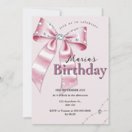 Invitation Sparkle Pink Coquette Bow 1st