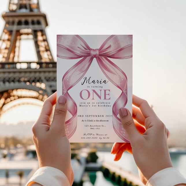 Invitation Sparkle Pink Coquette Bow 1st (Créateur téléchargé)