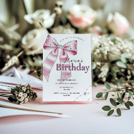 Invitation Sparkle Pink Coquette Bow 1st