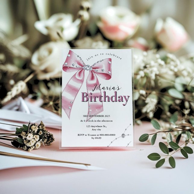 Invitation Sparkle Pink Coquette Bow 1st (Créateur téléchargé)