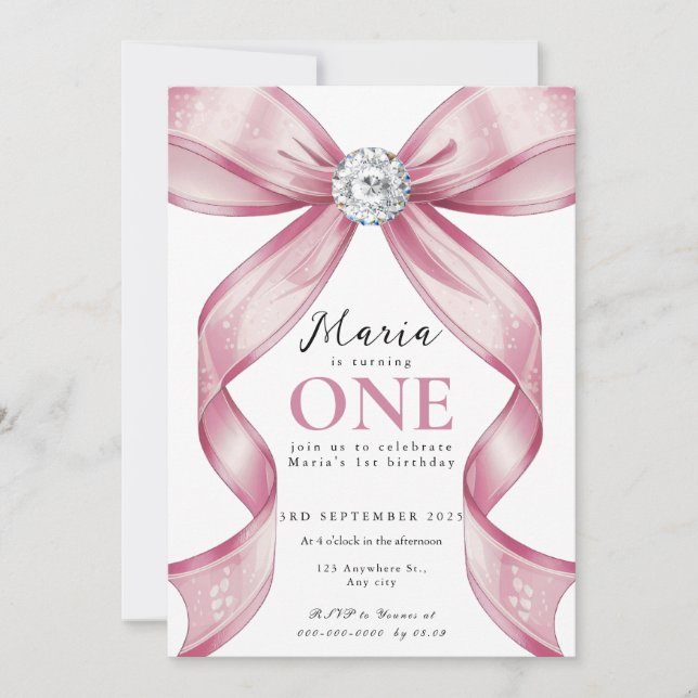 Invitation Sparkle Pink Coquette Bow 1st (Devant)