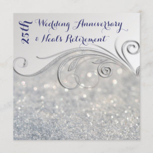 Invitation Sparkle Silver-IndigoText 25e anniversaire de mari