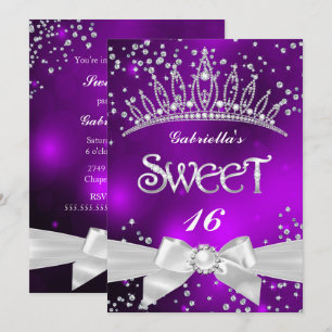 Invitation Sparkle Tiara Sweet 16 parti violet