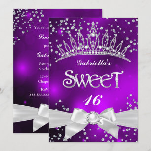 Invitation Sparkle Tiara Sweet 16 parti violet