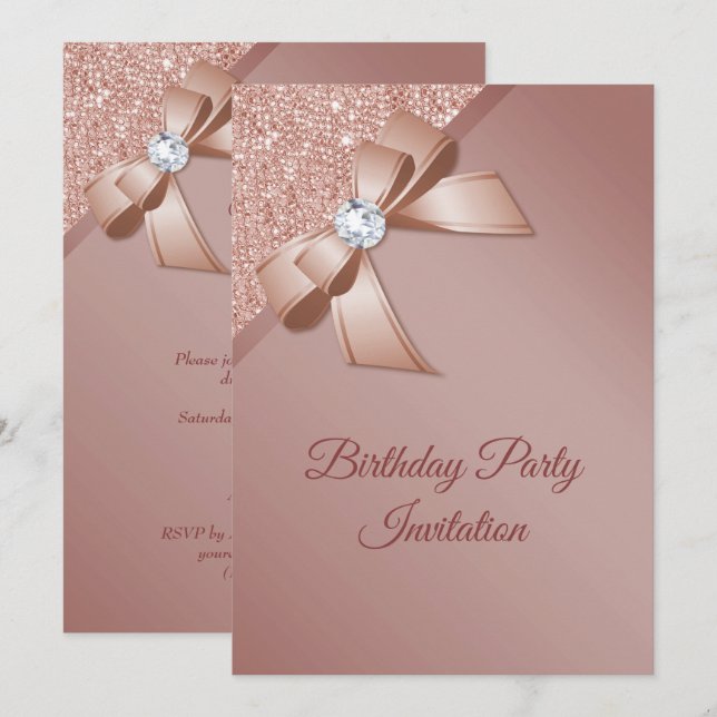 Invitation Sparkles & Rose Gold Glamour Birthday (Devant / Derrière)