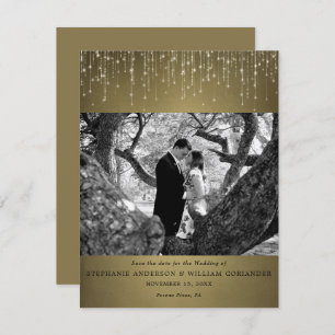 Invitation Sparkling Lights Gold Photo Enregistrer la date