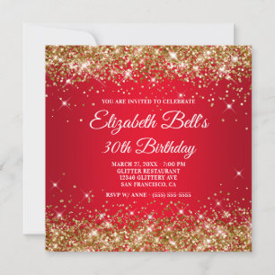 Invitation Sparkly Gold Parties scintillant Rouge Ombre 30e a