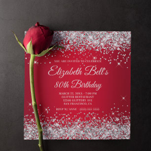 Invitation Sparkly Silver Parties scintillant Rouge Ombre 80e