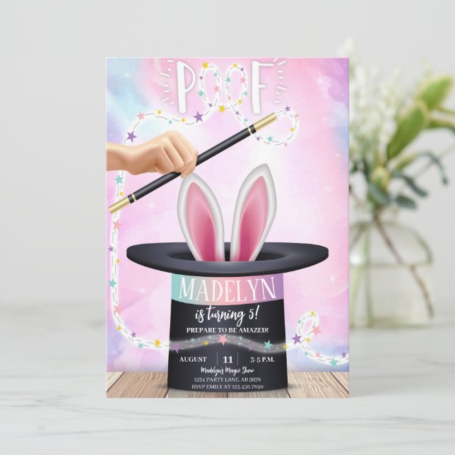 Invitation Spectacle de magie rose Anniversaire (Debout devant)