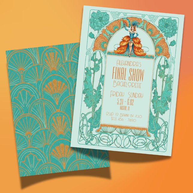 Invitation Spectacle final de mariée Art Déco Showgirl Bachel (Celebrate your Bride-to-be's final act with this Bride's Final Show Art Deco Showgirl Bachelorette!)
