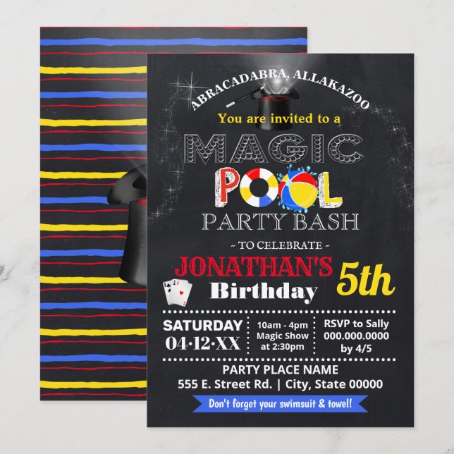 Invitation Spectacle magique et fête d'anniversaire de billar (Devant / Derrière)