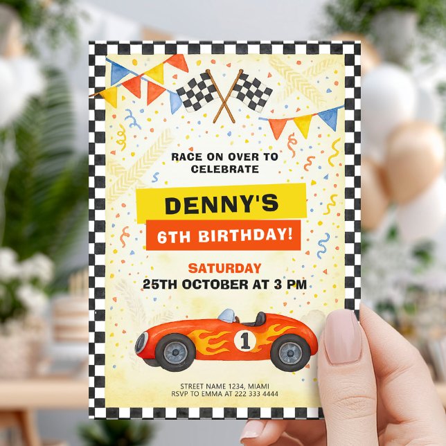 Invitation Speed Race Car Kids Birthday (Créateur téléchargé)