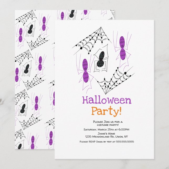Invitation Spider Doodles Halloween Costume Party (Devant / Derrière)
