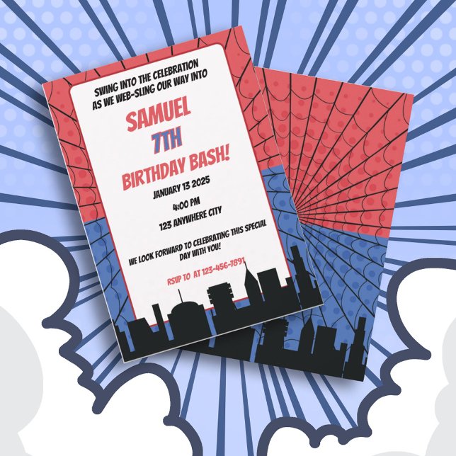 Invitation Spider Superhero Rouge et Bleu Anniversaire (Créateur téléchargé)