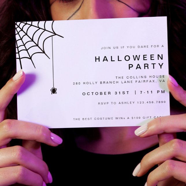 Invitation Spider Web Halloween Party Texte simple Minimalist (Créateur téléchargé)
