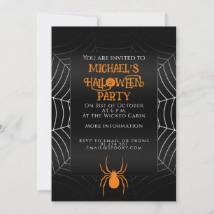 Invitation Spider web noir blanc orange fête d'Halloween