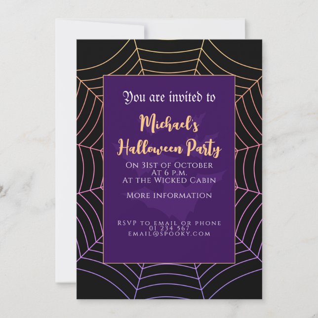 Invitation Spider web noir violet orange Halloween (Devant)
