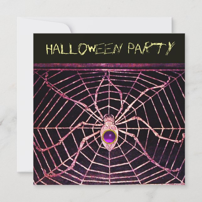INVITATION SPIDER & WEB PURPLE AMÉTHYST BLACK HALLOWEEN PARTI (Devant)