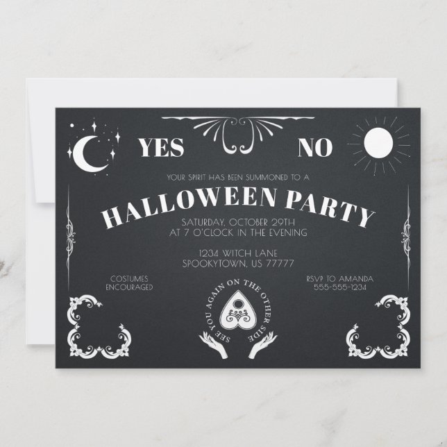 Invitation Spirit Board Celestial Black & White Halloween (Devant)
