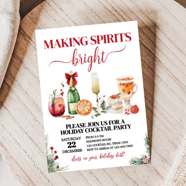 Invitation Spirits Bright Cocktail Fête de Noël (Making Spirits Bright Cocktail Holiday Christmas Party Invitation)