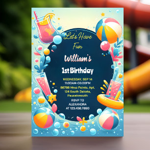 Invitation Splash Bubbles Summer pool party Foam 1er Annivers