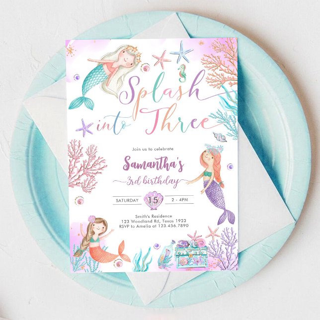 Invitation Splash Into Three Mermaid Under The Sea Birthday (Créateur téléchargé)