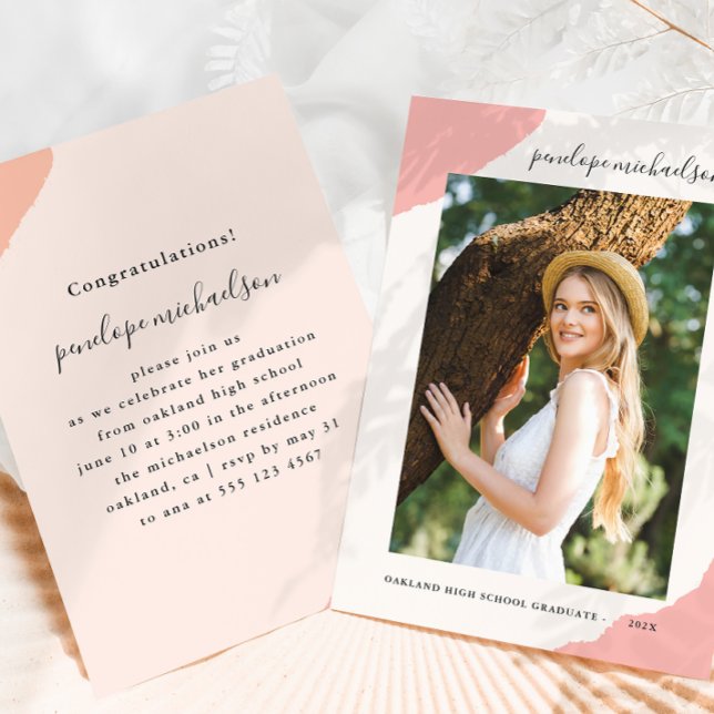 Invitation Splashes Simple Pink Photo Graduation Party (Créateur téléchargé)