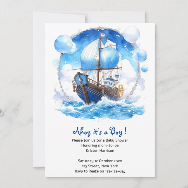 Invitation Splendid Voyage : Baby shower pour garçons nautiqu (Devant)