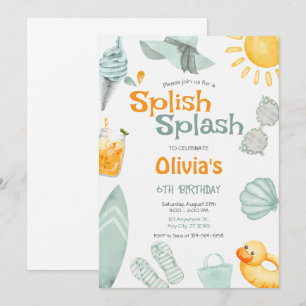 Invitation Splish Splash Anniversaire Fête de Piscine 