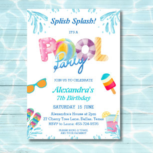 Invitation Splish Splash Enfants Pool Party