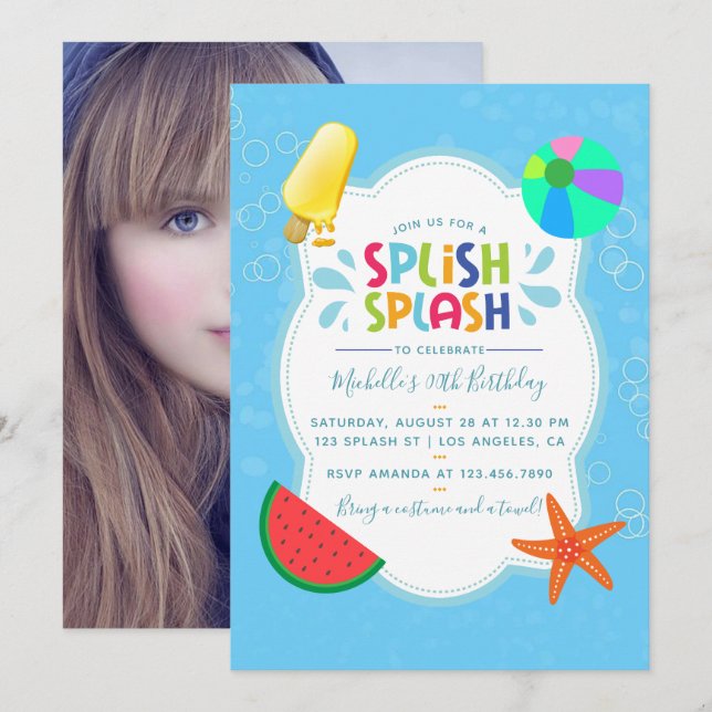 Invitation Splish Splash fête d'anniversaire Ajouter une invi (Devant / Derrière)