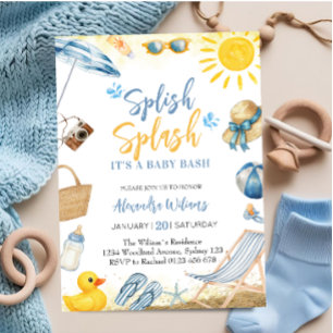 Invitation Splish Splash Garçon Bleu Baby Shower