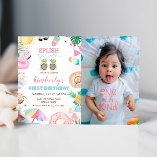 Invitation Splish Splash Girl Pool Party Pink Photo (Créateur téléchargé)