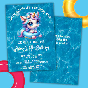 Invitation Splish Splash Girl Unicorn Pool fête d'anniversair
