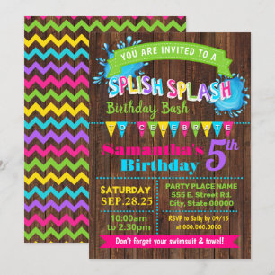 Invitation Splish Splash Hot rose fête d'anniversaire été bas