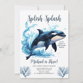 Invitation Splish Splash Killer Whale Boy Ocean Sea Anniversa