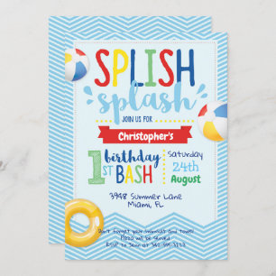 Invitation Splish Splash Pool Party 1er anniversaire Invitati