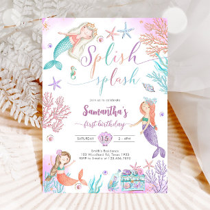 Invitation Splish Splash Sirène Sous L'Anniversaire De La Mer
