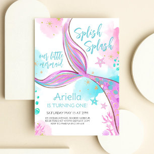 Invitation Splish Splash Sirène Sous l'Océan Anniversaire