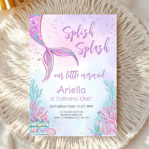 Invitation Splish Splash Sirène Sous l'Océan Anniversaire