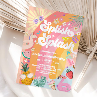 Invitation Splish Splash Summer Rainbow Sun Birthday