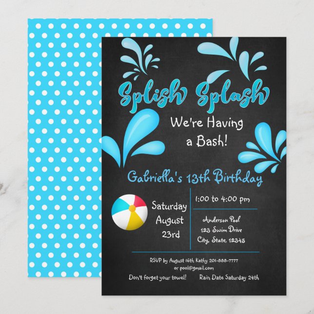 Invitation Splish Splash Venez À Notre Bassin (Devant / Derrière)