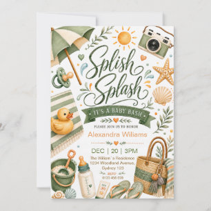 Invitation Splish Splash Vert Sauge Baby Shower de plage